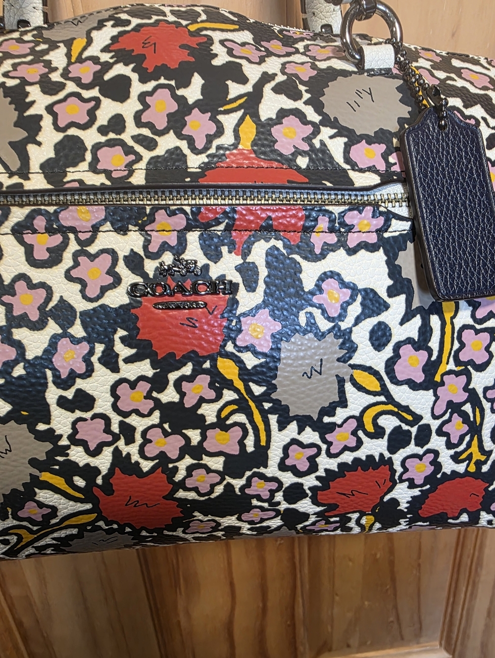 Coach Multi-Color Floral Leather Tote with White Handles - Picture 10 of 10